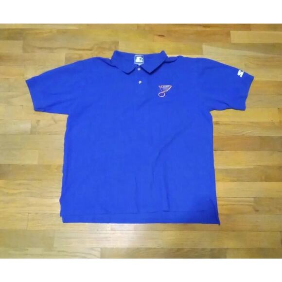 Vintage St Louis Blues Polo Shirt Starter NHL Blue Men's Large Preppy Casual - Picture 1 of 8